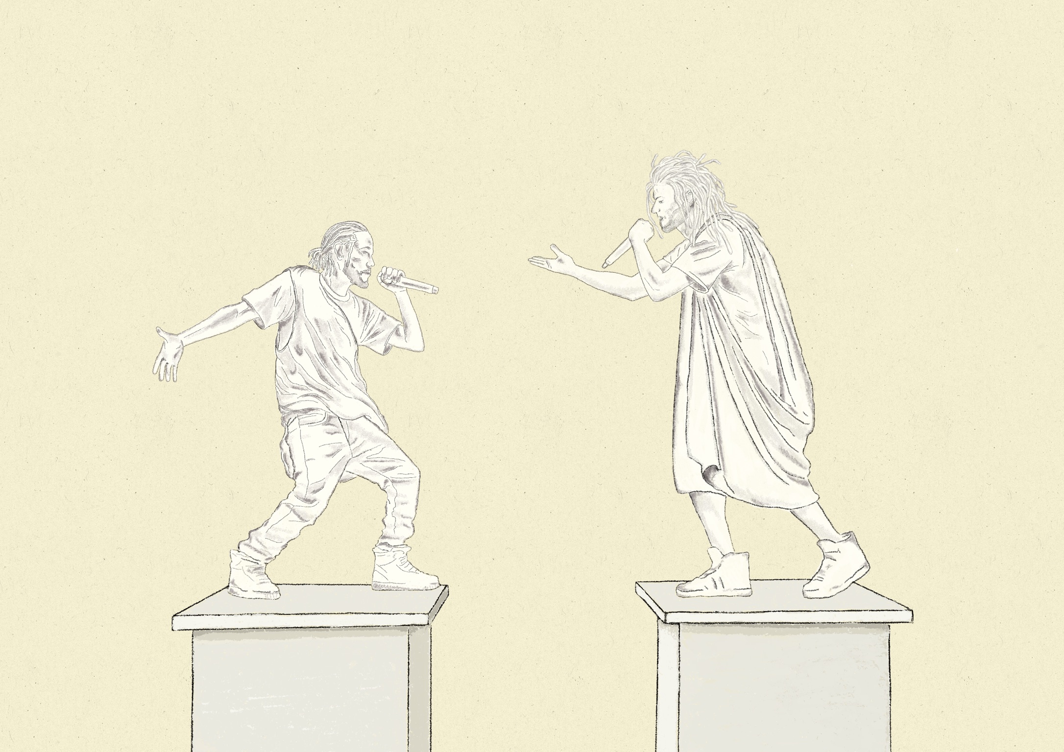 Illustratie voor Bij Nader Inzien artikel 'Taylor Swift een filosoof? Dan weten wij er ook nog wel een paar' door Ester Smits